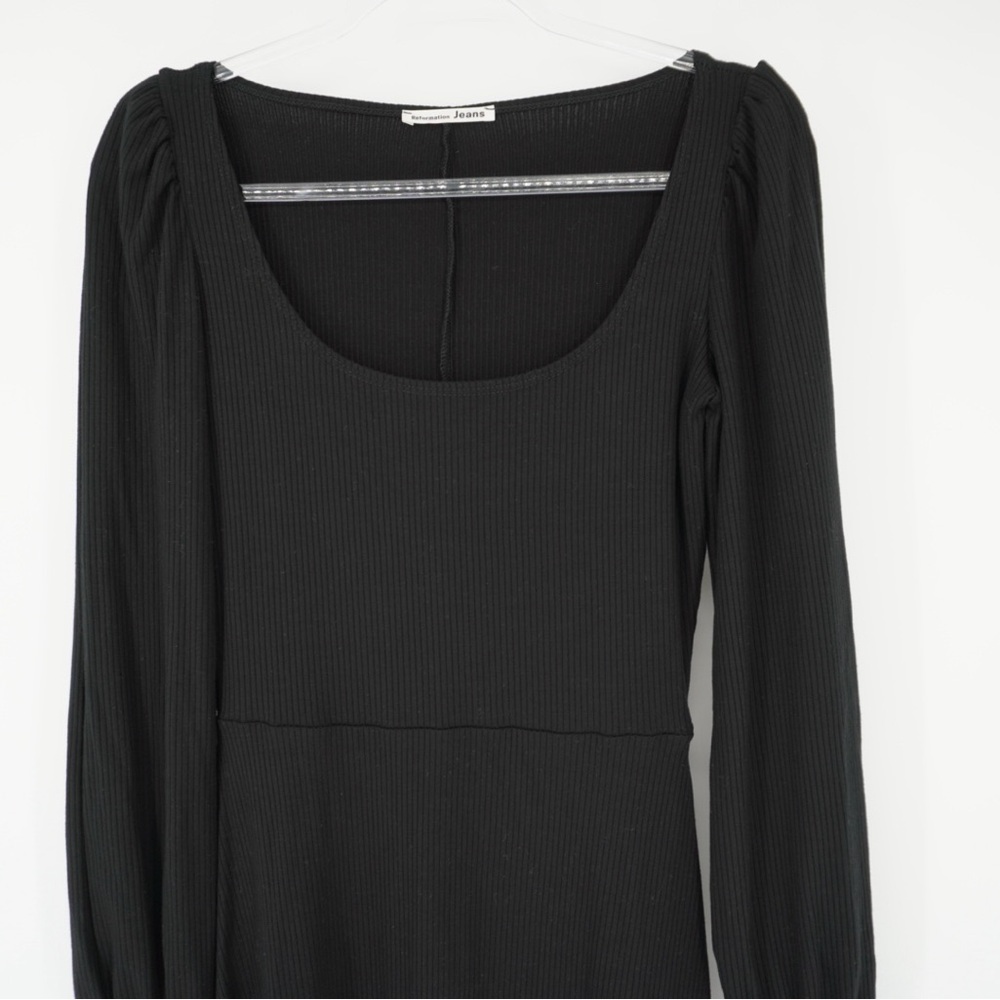 Reformation Jeans Linah Mini Fit and Flare Dress Black Puff Shoulders Small - Picture 12 of 13